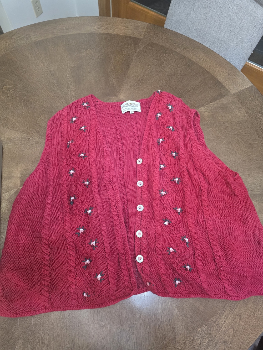 Susan Bristol Red Hand-Knit Cable Button-Front Sweater Vest